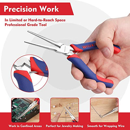 WORKPRO 2-Piece 6" Mini Needle Nose Pliers Set(Smooth Jaw), Long Nose Pliers, Bent Nose Pliers with Comfort Grip Handles, Jewelry Plier For Wire Wrapping, Handmade Craft, Jewelry Making, 6" 2PCS - size: 6" 2PCS