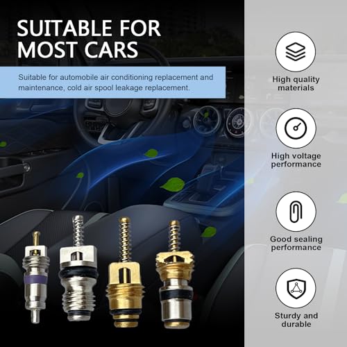 102PCS Air Conditioning Valve Core Kit, A/C R12 R134a Refrigerant Accessories Kit, AC Refrigeration Tire Valve Stem with Double Head Dual Dismantling Remover Tool Assortment Set
