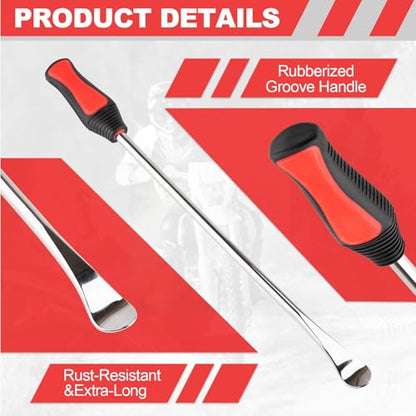 Tire Spoon Lever, 14-1/2" Professional Steel Tire Changing Tool for Motorcycle, Dirt Bike 3Pcs Iron Tool Kit with Rim Protector, Valve Cores Set