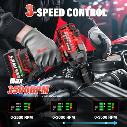SEYVUM Cordless Impact Wrench, 1/2” Max Torque 900 Ft-lbs / 1200 N.m Powerful Impact Gun, 20V 3500RPM Electric Impact Driver, 2 x 4.0Ah Battery & Fast Charger, 6 Impact Sockets, Carrying Case Included - style: 1200 N.m
