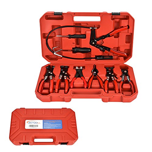 BETOOLL 9pc Hose Clamp Pliers, Professional Automotive with Flexible Wire Long Reach, Clic R Type Swivel Jaw and Flat Band Pliers for Coolant Radiator Heater/Water Hose (Red) - color: Red