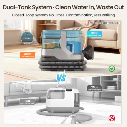 Portable Steam Carpet Cleaner Machine, 203°F High Temp & 18,000Pa Suction, 4 Cleaning Modes, Deep Stain & Odor Removal, Dual Tank Spot Cleaner for Pet Messes, Upholstery, Stairs & Car Detailing