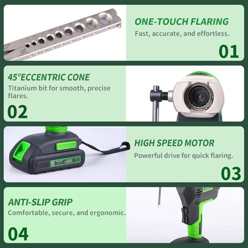 Super Stars Cordless Electric Flaring Tool Kit, 1/4"–3/4" HVAC Copper Pipe Flare Tool with 45° Eccentric Cone, Metric & SAE Clamps, Deburring & Cutter Tools - size: Electric Flaring E809