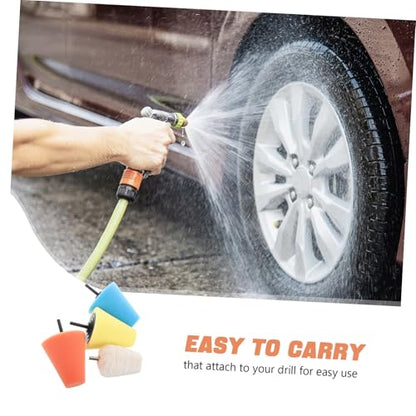 Mikinona 4pcs Polishing Cone Wheel Kit Car Hub Buffing Tools with Sponge Pads for Drills Wheel Cleaning and Detailing