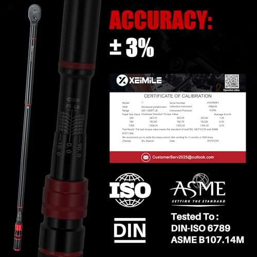 1 Inch Drive Click Torque Wrench-200-1300 Ft-Lb for Truck, Tractor | Dual-Direction Adjustable 24 Tooth Torque Wrench(271-1762.5N.m), 3% Accuracy for HD Vehicles Wind Turbine Maint.Heavy Equip. - style: 1"DR. 200~1300 FT-LB
