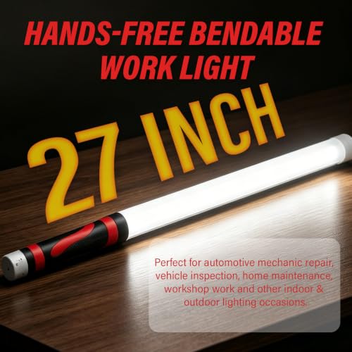 Bendable LED Flashlight Stick- 30", Bendable Flashlight | 360° Flexible Neck,1200 Lumens,Rechargeable,Waterproof for Camping,Emergency,Car Repairing,Engine Bay,Under Hood,Tight Spaces