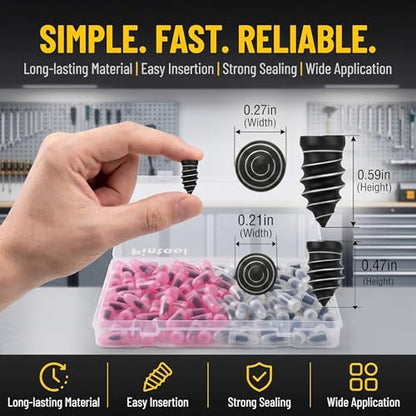 62 PCS Tire Repair Rubber Nails with Screwdriver & Case, Vacuum Tire Repair Kits Spiral Rubber Screws, Fast Self-Service Tool for Car, Truck, Motorcycle, Tractor Tire Puncture Repair (Black) - size: 60PCS