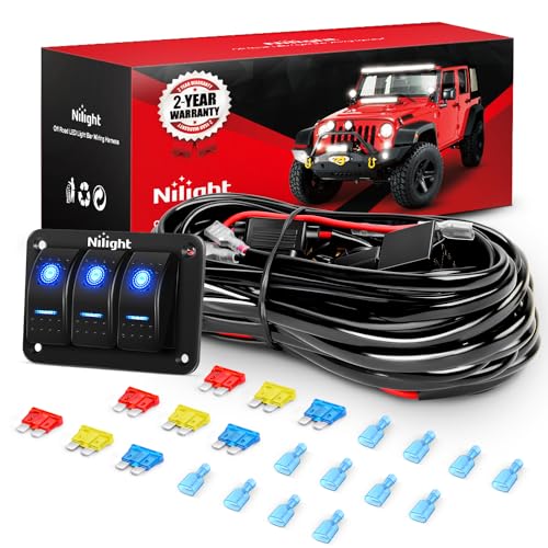 Nilight 16AWG LED Light Bar Wiring Harness Kit 12V On/Off 3 Gang LED Pod Lights Rocker Switch Panel Power Relay Fuse 5Pin Toggle for Cars Boat ATV Trucks-6 Leads - color: 3Gang Rocker Switch 16AWG Wiring Harness