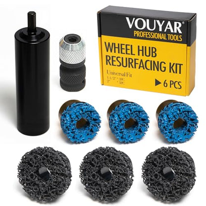 Wheel Hub Resurfacing Kit, Metal Housing, Brake Surface and Stud Cleaner, Includes 6Pcs 1.5" and 2" Brake Disc Cleaning Pads, 1/4 Hex Shank with 1/2" Impact Driven Wrenches Adapter - size: Wheel Hub Resurfacing Kit
