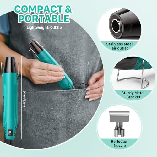 SEEKONE 350W Mini Heat Gun, Dual-Temp Model 500℉ & 842℉（260℃ & 450℃）Fast Heat Hot Air Gun with Overheat Protection and Reflector Nozzle for Heat Shrinking Tubes, Shaping, PVC Tubing（4.9FT） - color: Blue