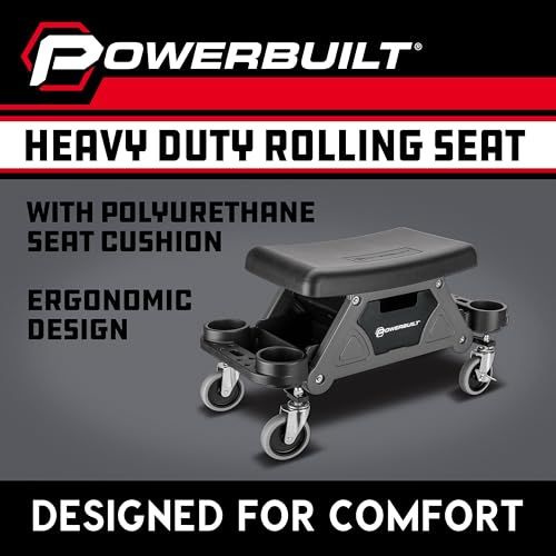 Powerbuilt Heavy-Duty Utility Rolling Seat Upgraded with Padding, Sturdy Locked in Trays, Premium Wheels for Garage Work - Grey 642924ECE - style: Foam Cushion