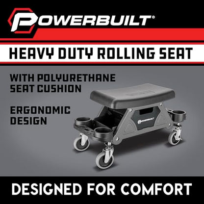 Powerbuilt Heavy-Duty Utility Rolling Seat Upgraded with Padding, Sturdy Locked in Trays, Premium Wheels for Garage Work - Grey 642924ECE - style: Foam Cushion