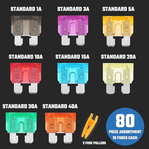 NEIKO 50504A Car Fuses Assortment Set, 80pc, Fast Acting, Auto Fuses Kit, Standard Sizes, 1A, 3A, 5A, 10A, 15A, 20A, 30A, and 40 Amp, Marine Boat, Automotive, Motorcycle, RV, Car Fuse Kit, Fuse Puller - style: Car Fuse Set
