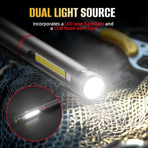 Pen Light Flashlight, 800 Lumens LED Pen Flashlights Rechargeable 6 Modes COB Magnetic Flashlight with Clip Bright Pocket Flashlights Work Light Portable Waterproof Durable Penlight (1, 7.08in) - size: 7.08in