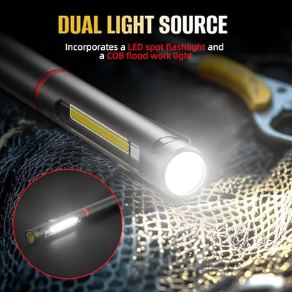 Pen Light Flashlight, 800 Lumens LED Pen Flashlights Rechargeable 6 Modes COB Magnetic Flashlight with Clip Bright Pocket Flashlights Work Light Portable Waterproof Durable Penlight (1, 7.08in) - size: 7.08in