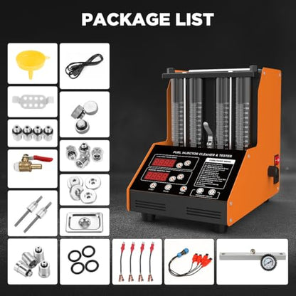 Fuel Injector Cleaner Machine, 4 Cylinder 9 Test Modes Auto Fuel Injector Tester and Cleaner Kit, Ultrasonic Cleaning Kit for 5V to 12V Motorcycle Car Injectors