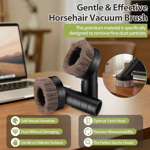 Feekoon 4 Pack 1.5" Vacuum Dust Brush Attachment Compatible with ProTeam Backpack Vacuum Cleaner Parts # 100110-3" Dust Brush W/Reducer 1-1/2", Soft Horse Hair for Detailed Dusting
