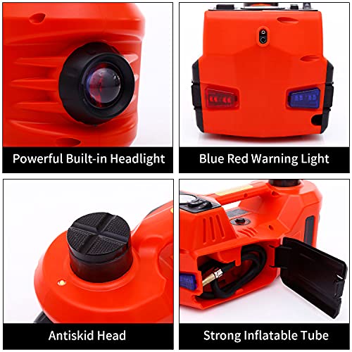 Trihelper Electric Car Jack 5 Ton 12V Floor Jack Hydraulic Jack Stand Car Lift Jack with Integrated Tire Pump for SUV Truck Sedan Vehicle Roadside Emergency Tire Change | Lift Range 5.9-17.7in, Fits Sedan SUV MPV Truck, 150 PSI Gauge, Blue Red Flashing Li