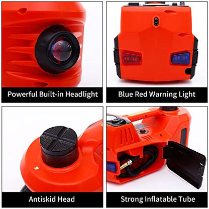 Trihelper Electric Car Jack 5 Ton 12V Floor Jack Hydraulic Jack Stand Car Lift Jack with Integrated Tire Pump for SUV Truck Sedan Vehicle Roadside Emergency Tire Change | Lift Range 5.9-17.7in, Fits Sedan SUV MPV Truck, 150 PSI Gauge, Blue Red Flashing Li