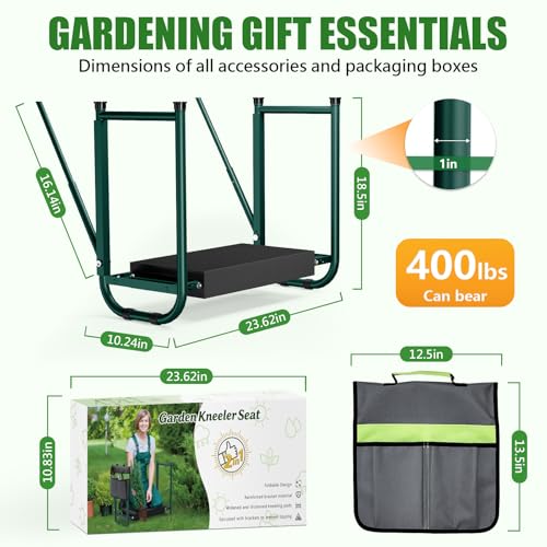 seasky Foldable Garden Kneeler and Seat, Anti-Tipping Gardening Bench Widened Thick Soft Kneeling Pad, Heavy Duty Gardening Stool with Tool Bag,Gardening Gift for Women - color: Dark Green