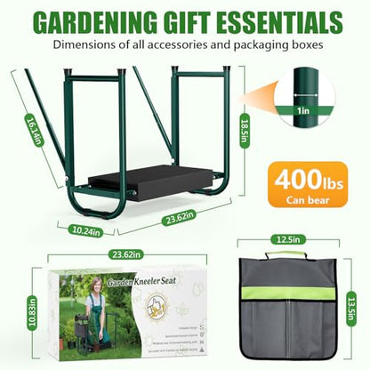 seasky Foldable Garden Kneeler and Seat, Anti-Tipping Gardening Bench Widened Thick Soft Kneeling Pad, Heavy Duty Gardening Stool with Tool Bag,Gardening Gift for Women - color: Dark Green
