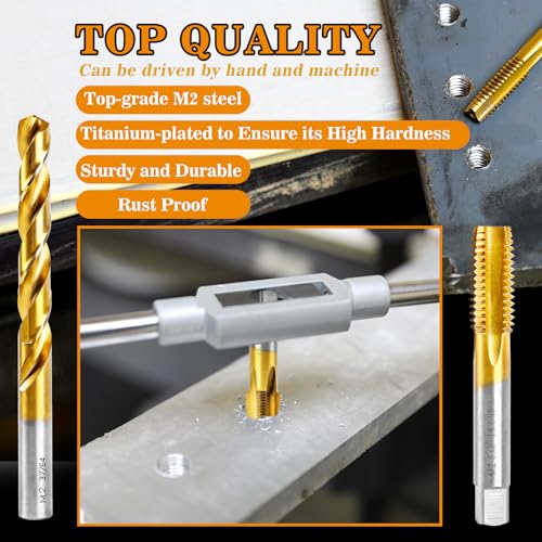 5/8"-18 UNF Tap and 37/64" Drill Bit Kit for Metal,M2 HSS Drill and Tap Set | Combination of Drill and Tap Kit for Metal - size: 5/8"-18 UNF Tap - 37/64" Drill