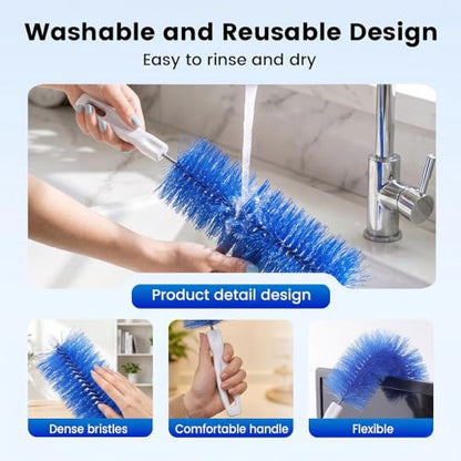 Fan Cleaning Brush, Bendable Microfiber Head, Microfiber Duster for Electric Fan and Blind, Reusable Dust Remover Washable ldeal for Electric Fans Air Conditioning, Home Car Vents, Curtain (Blue 2PCS) - color: Blue 2pcs