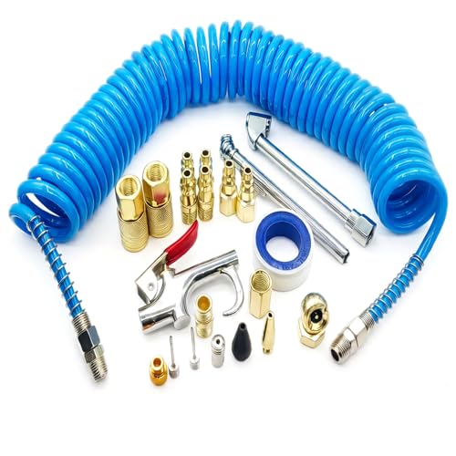 22PCS Air Compressor Accessories Kit, 25FT Hose with Air Blow Gun, Tire Inflator, Tire Gauge, Universal 1/4" NPT Kit for Air Tools