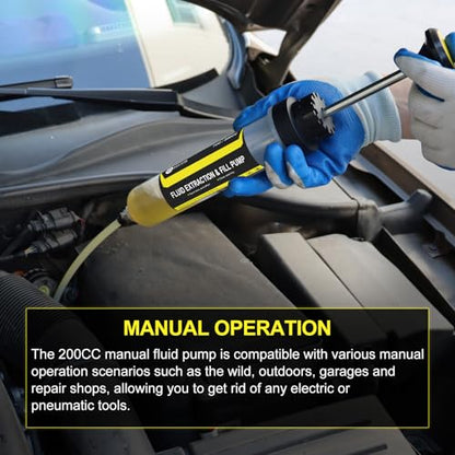 JIFETOR 200CC Automotive Fluid Extractor Fill Hand Pump Oil Change Syringe | Manual Liquid Transfer Tool with Total 46" Hose and Extension Tubes, for ATF Coolant Power Steering Fluid Gear Oil Engine Oil