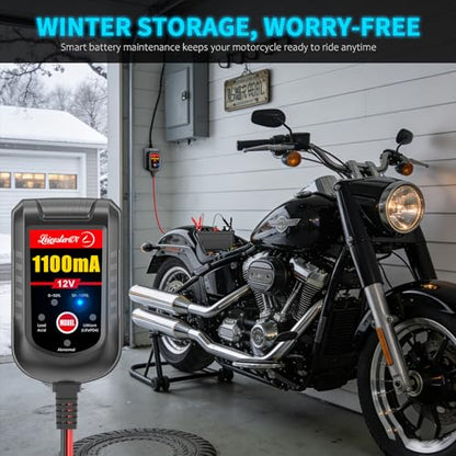Motorcycle Battery Charger and Maintainer 12V, 1.1Amp Smart Trickle Charger - Automatic Float Charger for Cruiser Sport Bike ATV Scooter Dirt Bike Lawn Mower, LiFePO4 Lithium Lead Acid AGM Gel - color: 12V 1.1Amp