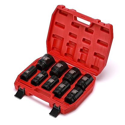 MIXPOWER 9PCS 1"Drive Impact Deep Socket Set, 6 Point, 1" - 2", CR-MO, SAE, Deep, 1" Dr. Deep Spindle Axle Nut Impact Socket Set - size: 25.4mm-50.8mm (9 Pieces)