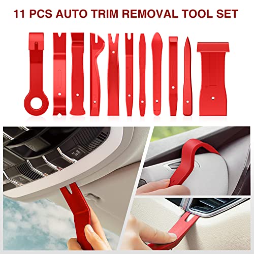 Nilight 40Pcs Auto Trim Removal Tool Set,Car Panel Audio Removal Tool, Clip Plier Upholstery Remover Removal Tool, Precision Hook and Pick Set,Car Film Scraper - color: Red, size: 40Pcs