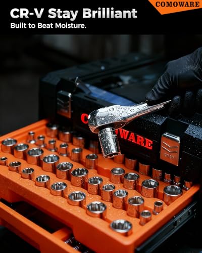 COMOWARE 320-Piece Master Mechanic Tool Set with Case, Father day Gift, 1/4" 3/8" 1/2" Drive SAE & Metric Socket Wrench Set, Includes 72T Ratchet Set, CR-V Steel, Hex Keys & Specialty Bits