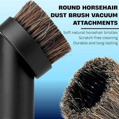 Horse Hair Vacuum Attachment (1.25 Inch) plus 1 3/8'' to 1 1/4'' Vacuum Hose Adapter: Soft Bristle Brush 32mm Vacuum Accessories for Car Detailing, Furniture, Blinds, Air Vents & Delicate Surfaces