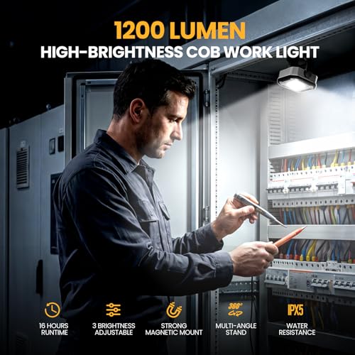 2-Pack 6000mAh Rechargeable LED Work Light, 16Hrs Long-Lasting 1200LM Waterproof Magnetic Job Site Lighting, 180° Rotating 4 Modes 6500K Work Lamp for Car Repair Mechanic Camping Fishing Emergency - color: Gray