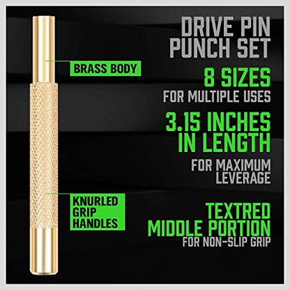 SWANLAKE 8-Piece Brass Punch Set, Removing Repair Tool1/8" - 5/16" Brass Pin Drive Punch Set - color: Brass Punch - Brass