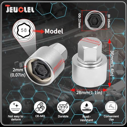 58 Wheel Locking Nut Key for BMW, Socket Adapter (OD 27mm-ID 25mm) | Wheel Lock Nut Socket Adapter, Anti-Theft Lug Nut Removal Tool, Anti-Theft Screw Remover, Repair Tool, Tyre Fitting, garage - color: Socket 058