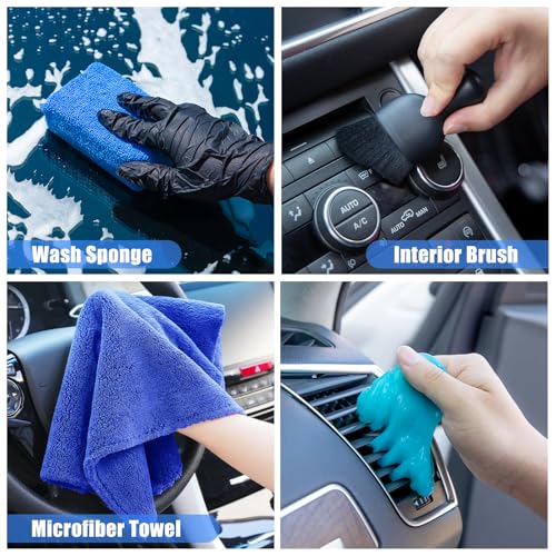 23Pcs Car Detailing Kit Wash Cleaning Kits with Pump Foam Sprayer Wash Brush Large Wash Mitt Towels Complete Interior Exterior Car Detailing Supply Set Blue - size: 23Pcs