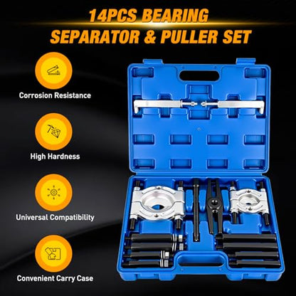 GOOACC 14pcs Bearing Puller Kit, 5 Ton Capacity Bearing Separator with 2" and 3" Jaws, Wheel Bearing Removal and Hub Axle Puller Set, Heavy Duty Gear Splitter Tool Kit, Pinion Pullers with Case, Blue - color: 14pc Bearing Puller Blue