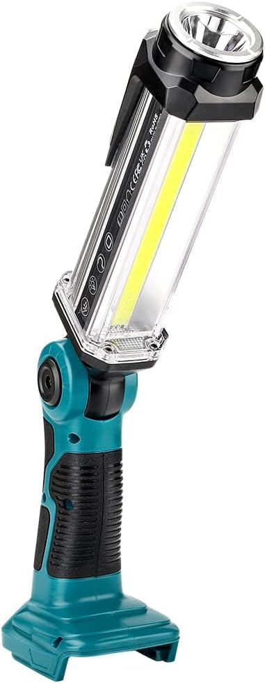 Choerinton Cordless LED Work Light Compatible with Makita 18V Lithium Battery, 2000LM Outdoor Multifunction Flashlight for Car Repair Inspection, USB Port 110 Pivoting Head Metal Hook(No Battery) - color: Blue