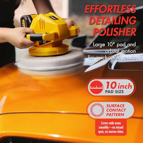Wagan EL6404 OneVolt Cordless Polisher 10 XL Dual Action 10 Inch Buffer Kit with Dual-Handle, 6 Variable Speed 1500–3000 RPM, Includes 21V 3.0Ah Rechargeable Battery for Car Waxing and Detailing