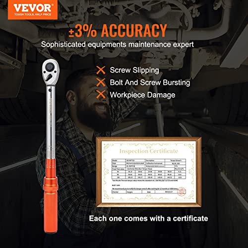 VEVOR 1/2-inch Drive Click Torque Wrench, 10-150ft.lb/14-204n.m Mechanical Dual Range Scales, Dual-Direction Adjustable with Adapters Extension Rod - size: 10-150 FT.LB, style: 1/2-inch