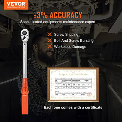 VEVOR 1/2-inch Drive Click Torque Wrench, 10-150ft.lb/14-204n.m Mechanical Dual Range Scales, Dual-Direction Adjustable with Adapters Extension Rod - size: 10-150 FT.LB, style: 1/2-inch
