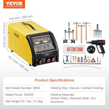 VEVOR Dual Pro Stud Welder Deluxe AL/Fe Dent Repair Kit, Professional 5KW Welder with Auto/Manual Welding and 10 Modes, 110V Spot Welding Dent Repair Machine for Steel & Aluminum Auto Panels Repair - style: Aluminum/Steel Dual Pro