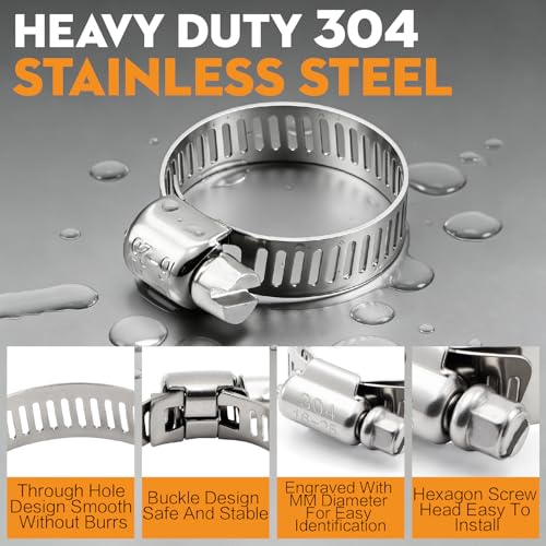 175PCS Stainless Steel Hose Clamps Assortment Kit, 304 Worm Gear Heavy Duty 1/4"-2"(6-51mm) Adjustable Clamps Set with 2 Tools, for Automotive Fuel Line Plumbing Pipe Radiator - size: 175 PCS