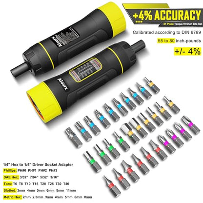 Torque Screwdriver Set, 10-80 Inch Pounds lbs, 31 Piece 1/4" Drive Torque Screwdriver Wrench with S2 Steel Bits for Bicycle Mechanics, Mechanical Equipment, and Mounting - size: 10-80 in.-lb. Standard