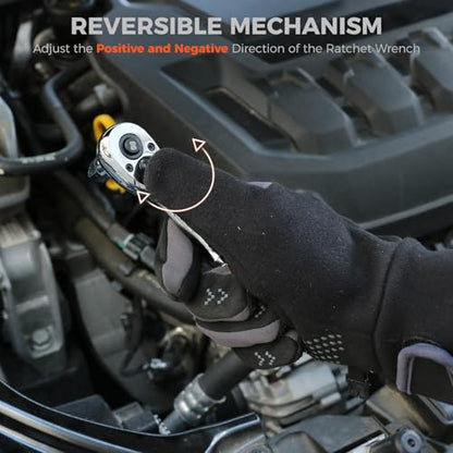 HORUSDY 1/4" Drive 90-Tooth Quick-Release Ratchet Handle with 1/4" to 3/8" Adapter, Reversible Thin Profile Socket Wrench, 4° Swing Arc, Ergonomic Anti-Slip Grip, Ideal for Auto, Bike & Home Repair - style: 1/4" Drive 90T