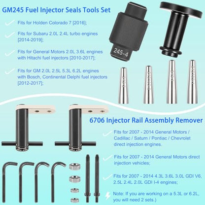 6706 Fuel Injector Rail Assembly Remover & GM245 Fuel Injector Seals Tools Perfectly Fits for GM Engines
