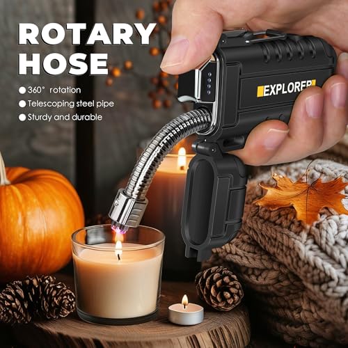 Lafagiet Electric Lighter USB C, Powerful Dual Arc Plasma Flame, with Flashlight, Wind & Waterproof Lighters for Candle, Camping, Grill, Emergency - color: F53-bk