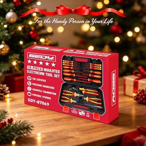 18-Piece Insulated Electrician Tool Set, VDE 1000V Insulated Screwdrivers, Voltage Tester, Long Nose, Diagonal Cutting and Water Pump Pliers for Electrical Work, Home Repair and Maintenance - style: 18 PCS VDE(New Version)